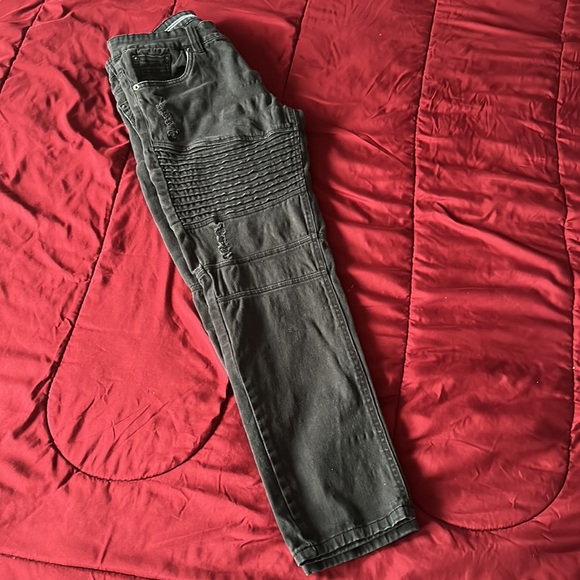 WT 02 black biker ribbed jeans ribbed size 33x30 - Picture 2 of 7